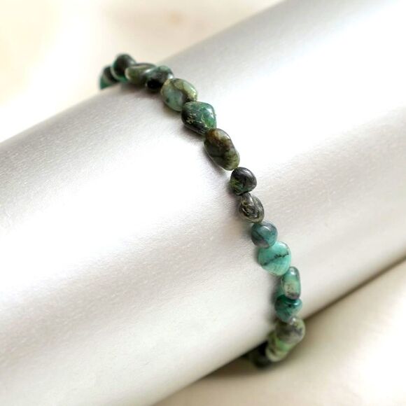 XMAS SALE Emerald Quartz Beaded Gold Chain Bracelet - Picture 1 of 5
